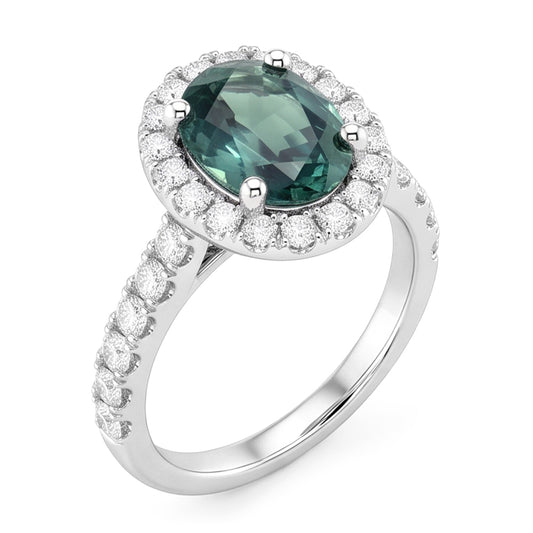 Grüner Saphir-Halo-Oval-Cocktailring