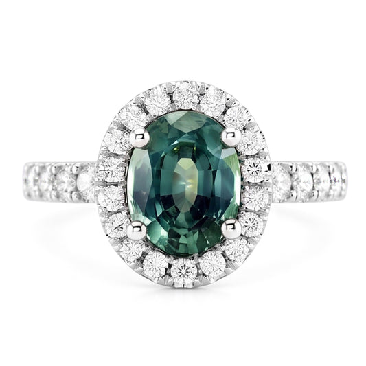 Grüner Saphir-Halo-Oval-Cocktailring
