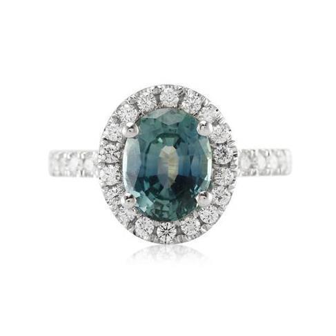 Grüner Saphir-Halo-Oval-Cocktailring