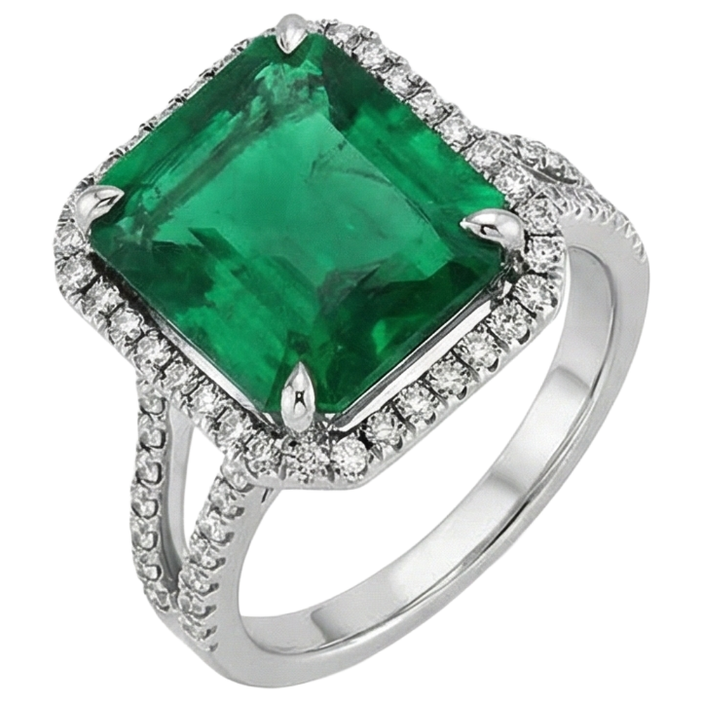 Grüner Smaragd-Aus der Erde Abgebauter Natürlicher Diamant-Edelstein-Verlobungsring 10.50 Karat WG 14K