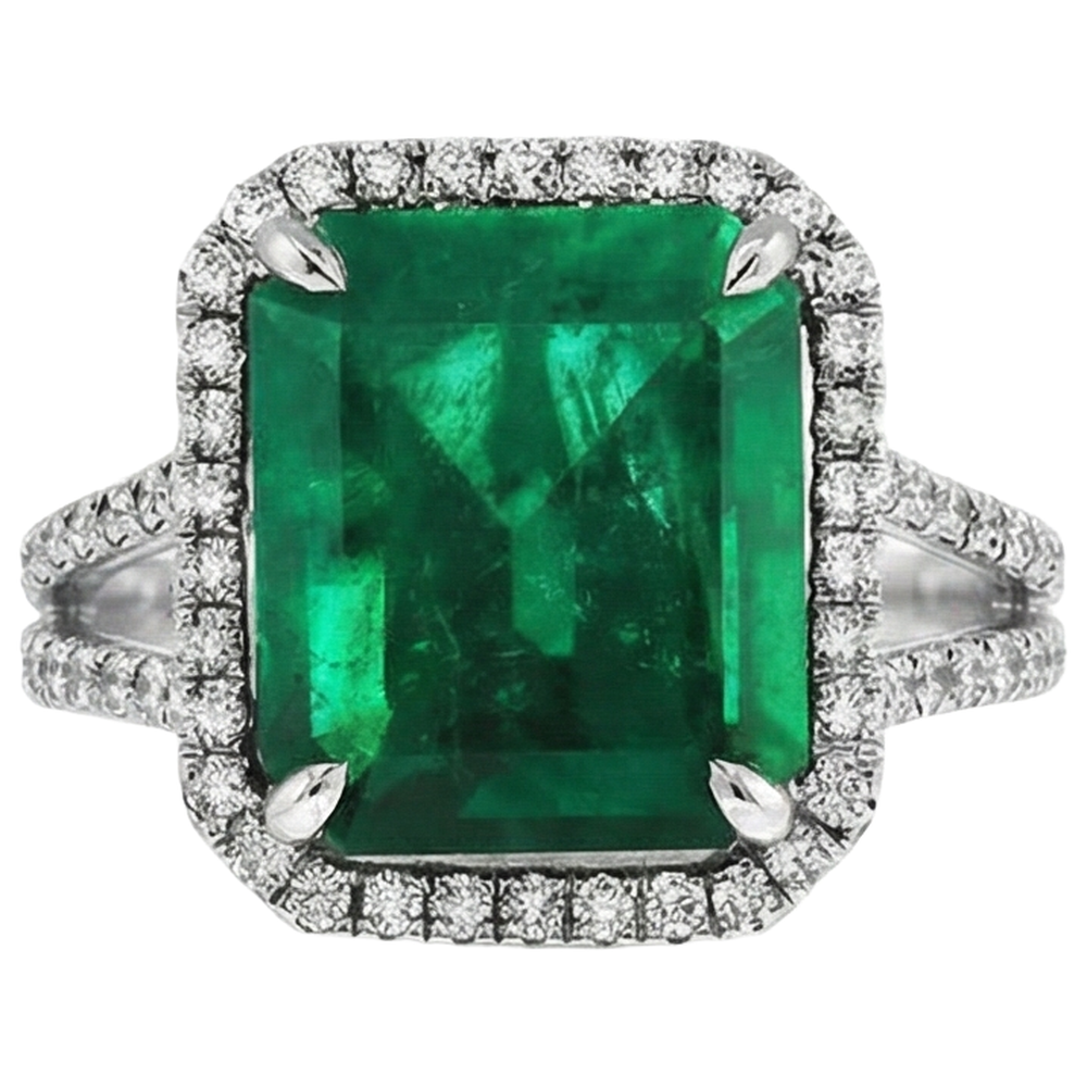 Grüner Smaragd-Aus der Erde Abgebauter Natürlicher Diamant-Edelstein-Verlobungsring 10.50 Karat WG 14K