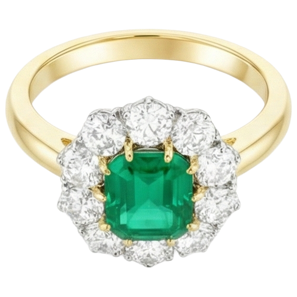 Grüner Smaragd Aus der Erde Abgebauter Natürlicher Diamant Ehering Gold 14K