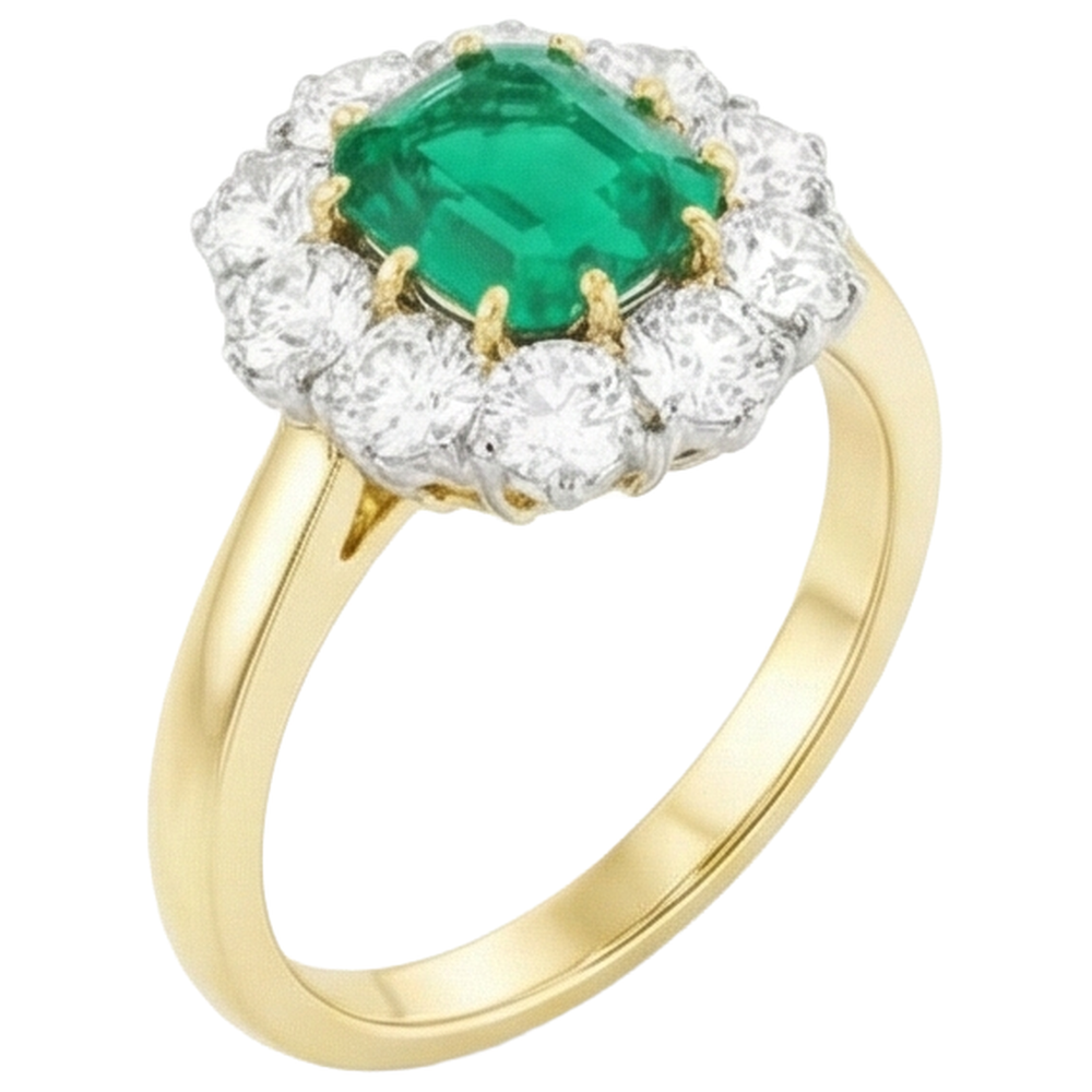 Grüner Smaragd Aus der Erde Abgebauter Natürlicher Diamant Ehering Gold 14K