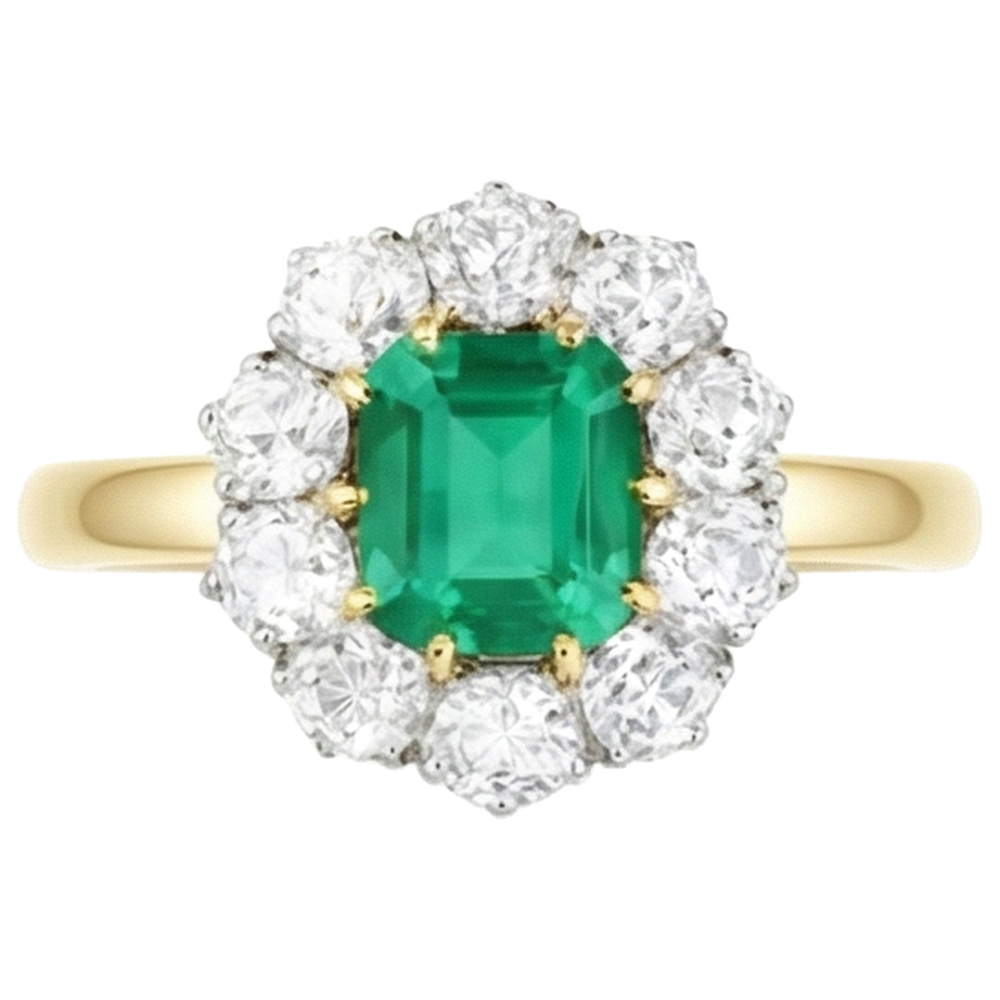 Grüner Smaragd Aus der Erde Abgebauter Natürlicher Diamant Ehering Gold 14K