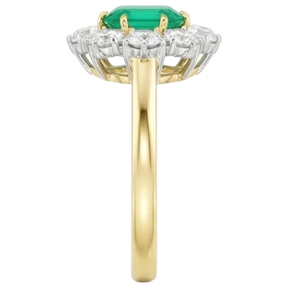 Grüner Smaragd Aus der Erde Abgebauter Natürlicher Diamant Ehering Gold 14K