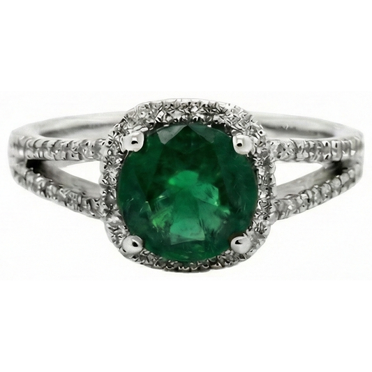 Grüner Smaragd-Aus der Erde Abgebauter Natürlicher Diamant-Ring mit 6,55 ct im Rundschliff Weißgold 14K