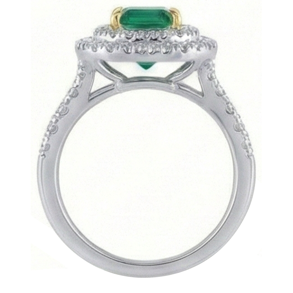 Grüner Smaragd-Aus der Erde Abgebauter Natürlicher Diamant-Verlobungsring Zweifarbig 3.70 Karat