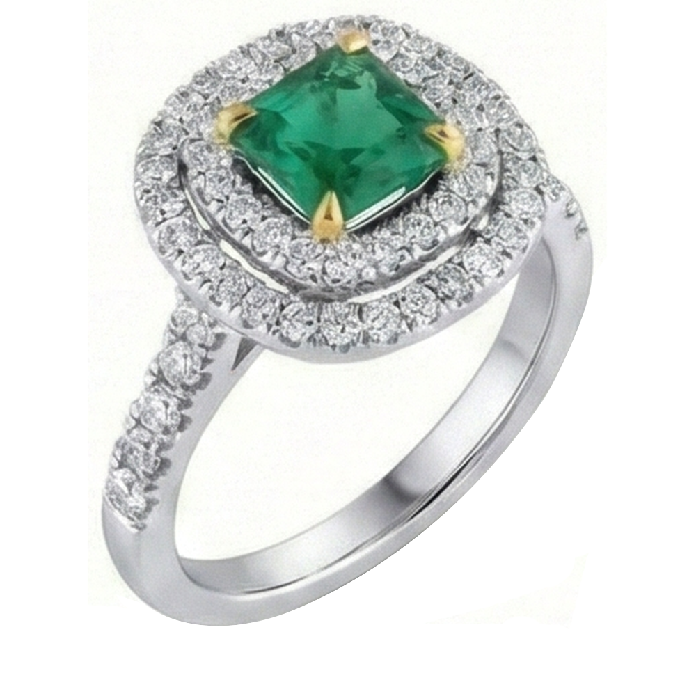 Grüner Smaragd-Aus der Erde Abgebauter Natürlicher Diamant-Verlobungsring Zweifarbig 3.70 Karat