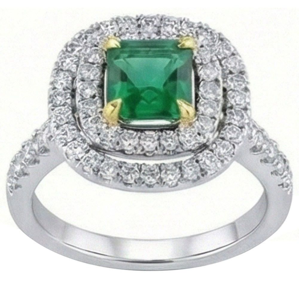 Grüner Smaragd-Aus der Erde Abgebauter Natürlicher Diamant-Verlobungsring Zweifarbig 3.70 Karat
