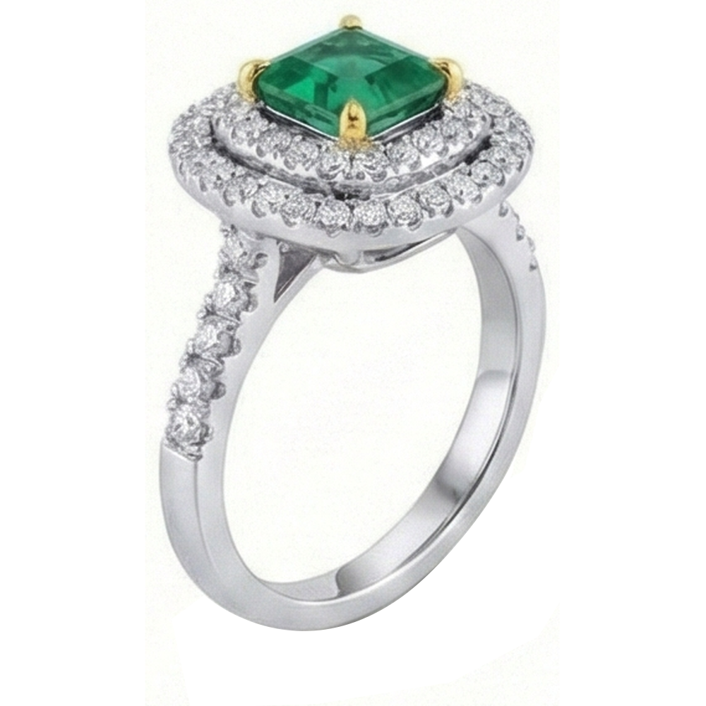 Grüner Smaragd-Aus der Erde Abgebauter Natürlicher Diamant-Verlobungsring Zweifarbig 3.70 Karat