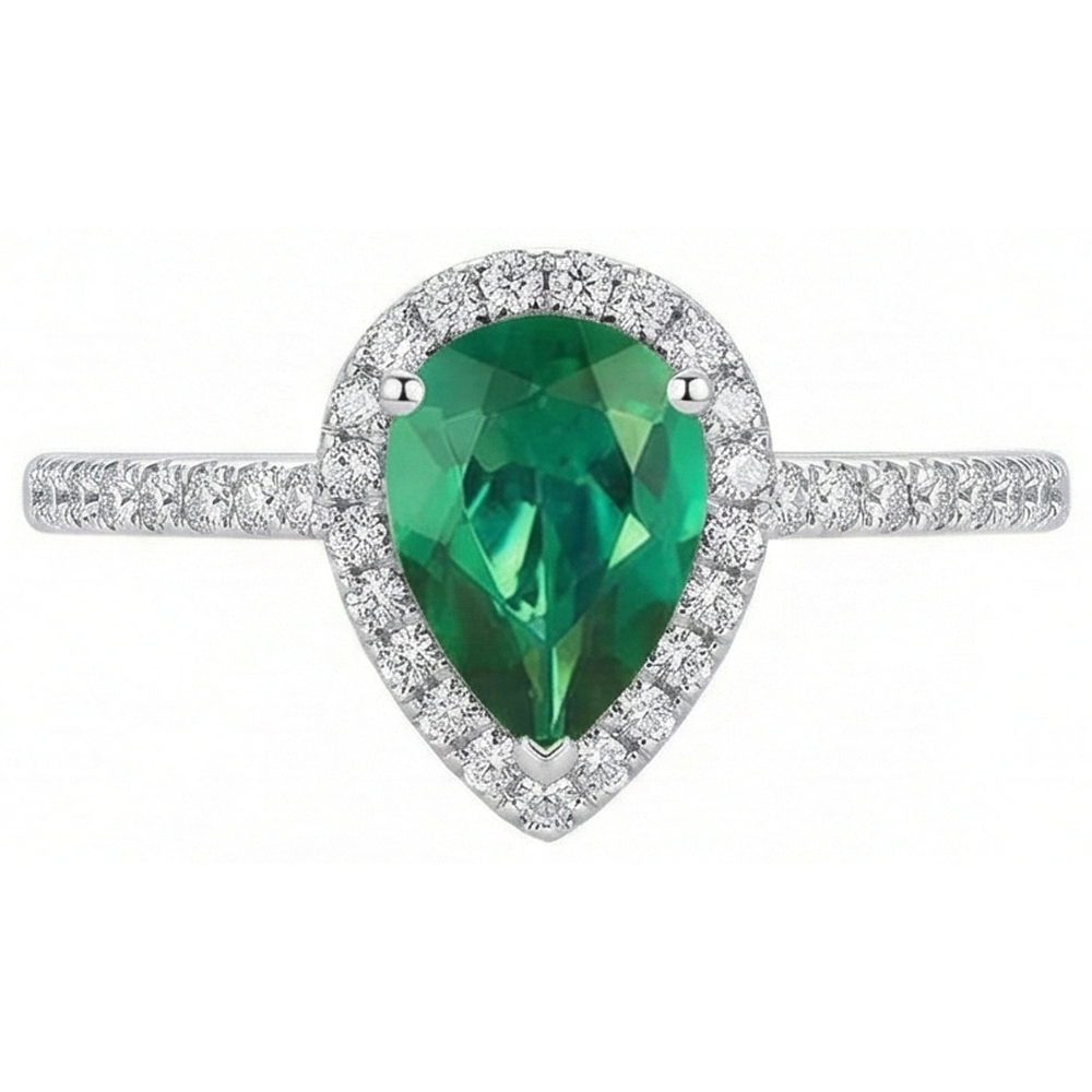 Grüner-Smaragd-Birnen-Edelstein-Ring Weißgold 14K 5,35 Karat