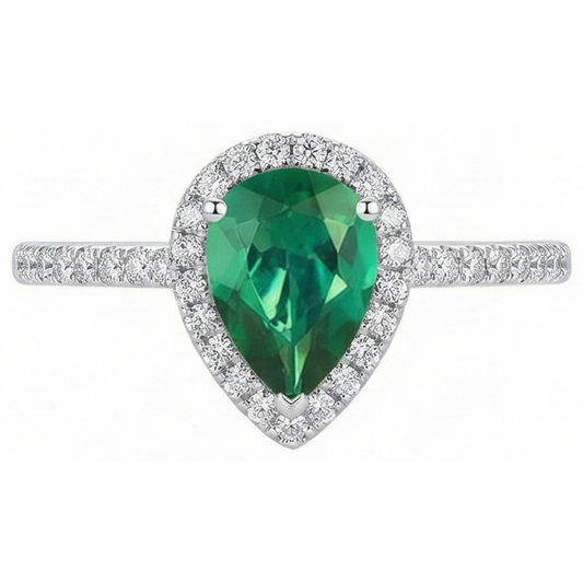 Grüner-Smaragd-Birnen-Edelstein-Ring Weißgold 14K 5,35 Karat