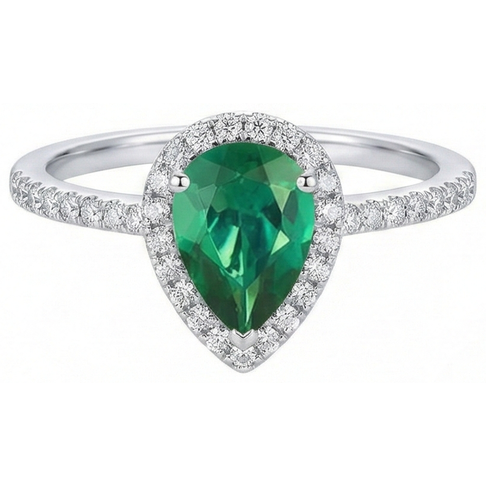 Grüner-Smaragd-Birnen-Edelstein-Ring Weißgold 14K 5,35 Karat