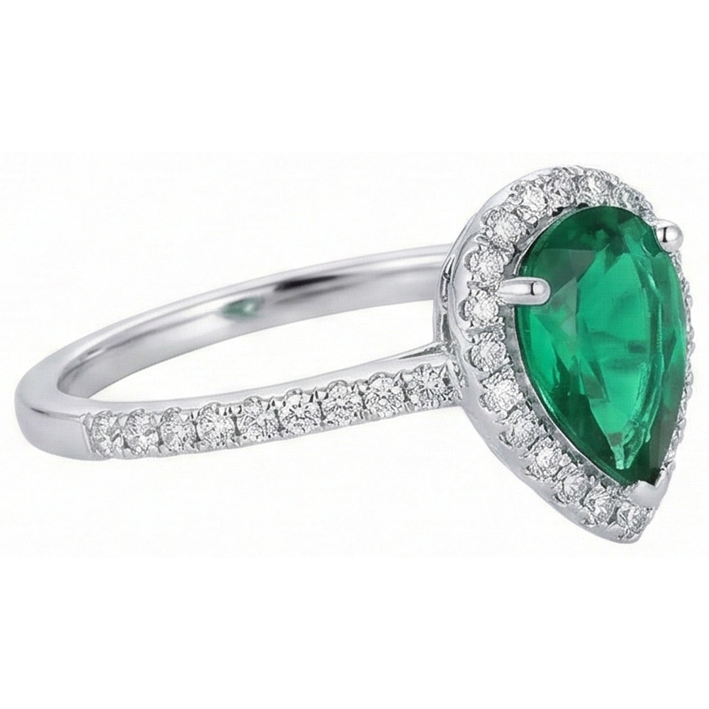 Grüner-Smaragd-Birnen-Edelstein-Ring Weißgold 14K 5,35 Karat