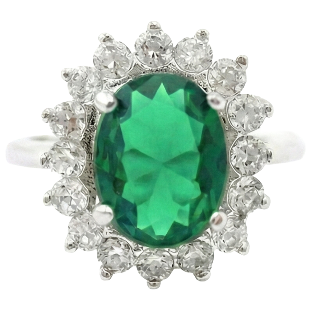 Grüner Smaragd-Halo-Verlobungsring
