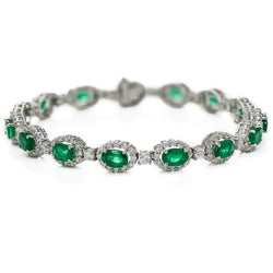 Grüner Smaragd im Ovalschliff mit Diamanten Damen Tennisarmband 14K 8,5 ct.