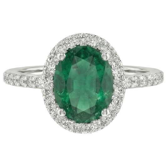 Grüner Smaragd im Ovalschliff von 1,85 ct mit Aus der Erde Abgebauter Natürlicher Diamant-Ehering