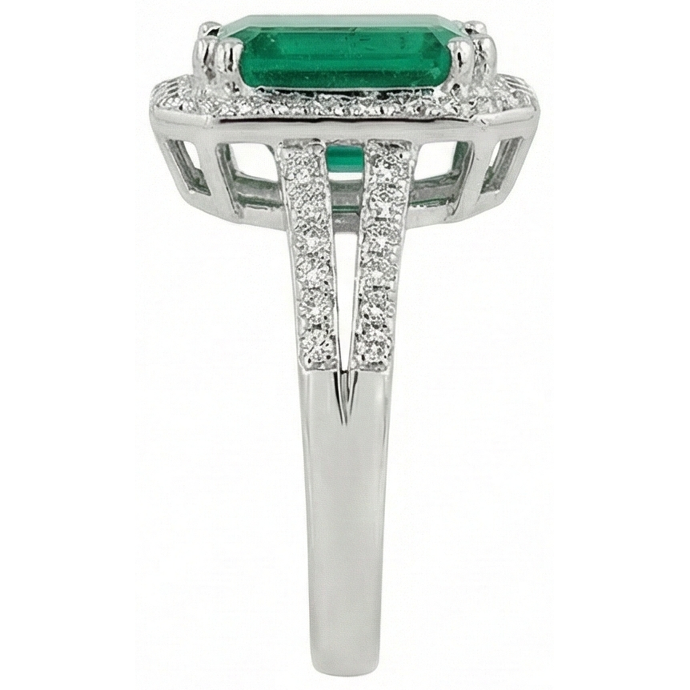 Grüner Smaragd mit Aus der Erde Abgebauter Natürlicher Diamant Ehering Weißgold 14K 8 Karat