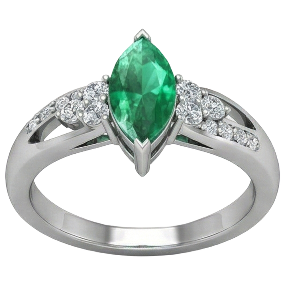 Grüner Smaragd mit Aus der Erde Abgebauter Natürlicher Diamanten 2.75 ct. Verlobungsring Weißgold 14K