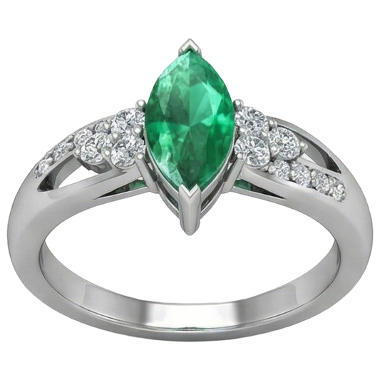 Grüner Smaragd mit Aus der Erde Abgebauter Natürlicher Diamanten 2.75 ct. Verlobungsring Weißgold 14K