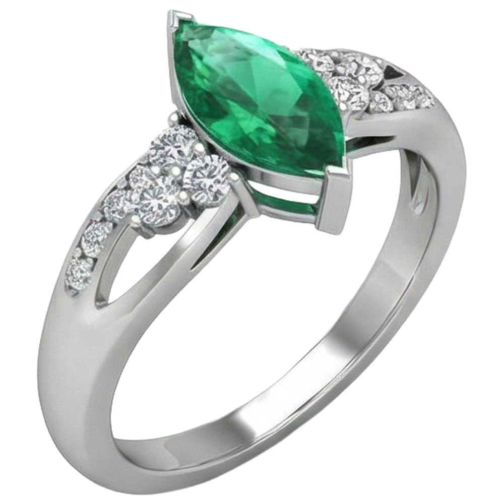 Grüner Smaragd mit Aus der Erde Abgebauter Natürlicher Diamanten 2.75 ct. Verlobungsring Weißgold 14K