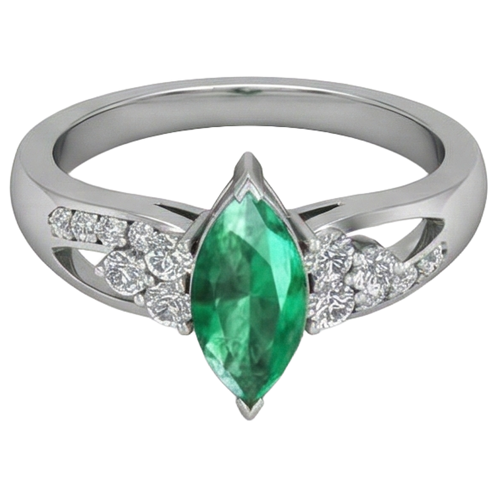 Grüner Smaragd mit Aus der Erde Abgebauter Natürlicher Diamanten 2.75 ct. Verlobungsring Weißgold 14K