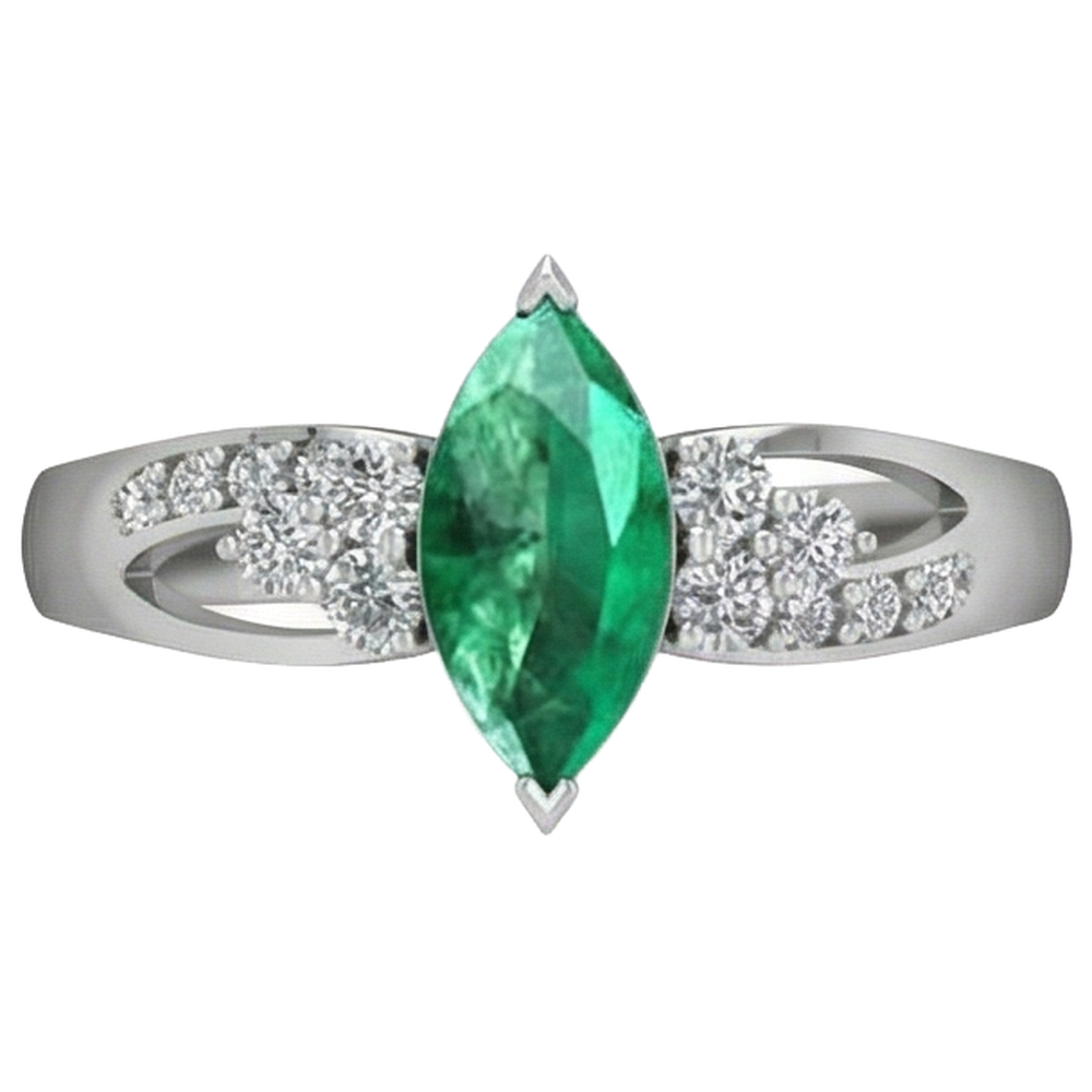 Grüner Smaragd mit Aus der Erde Abgebauter Natürlicher Diamanten 2.75 ct. Verlobungsring Weißgold 14K