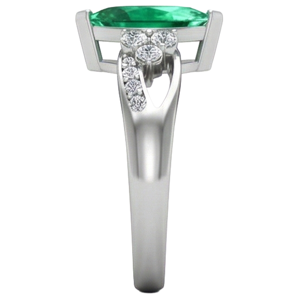 Grüner Smaragd mit Aus der Erde Abgebauter Natürlicher Diamanten 2.75 ct. Verlobungsring Weißgold 14K
