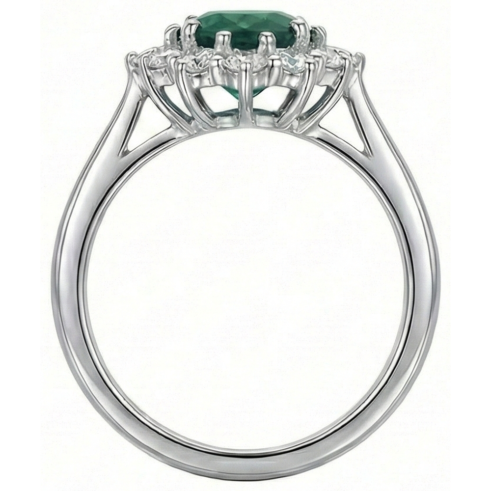 Grüner Smaragd mit Aus der Erde Abgebauter Natürlicher Diamanten Verlobungsring 3,50 Karat Weißgold 14K
