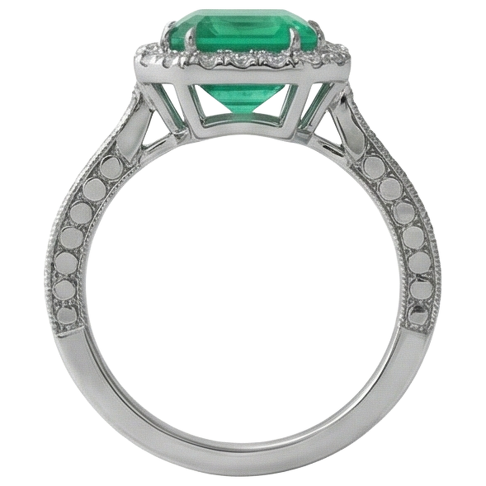 Grüner Smaragd und Aus der Erde Abgebauter Natürlicher Diamant Ehering Weißgold Schmuck 21.50 Ct