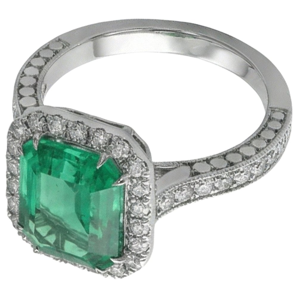 Grüner Smaragd und Aus der Erde Abgebauter Natürlicher Diamant Ehering Weißgold Schmuck 21.50 Ct
