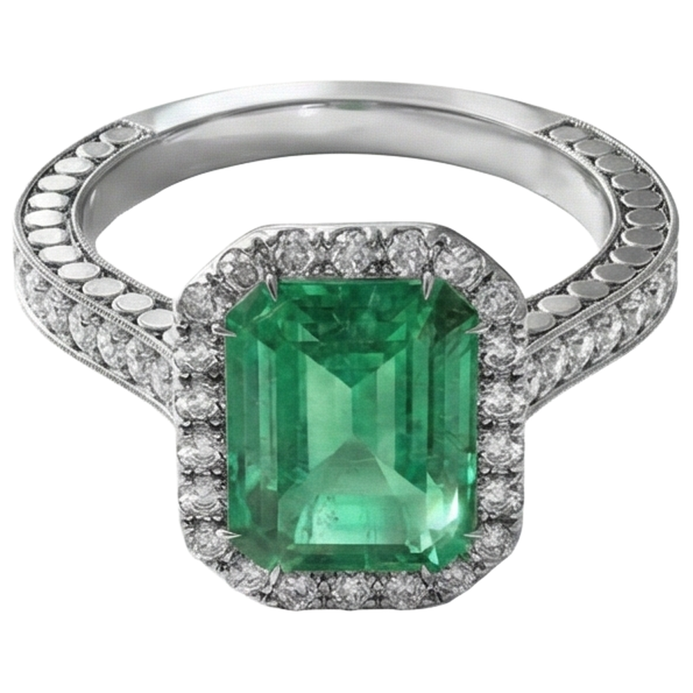 Grüner Smaragd und Aus der Erde Abgebauter Natürlicher Diamant Ehering Weißgold Schmuck 21.50 Ct