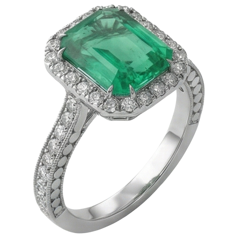 Grüner Smaragd und Aus der Erde Abgebauter Natürlicher Diamant Ehering Weißgold Schmuck 21.50 Ct