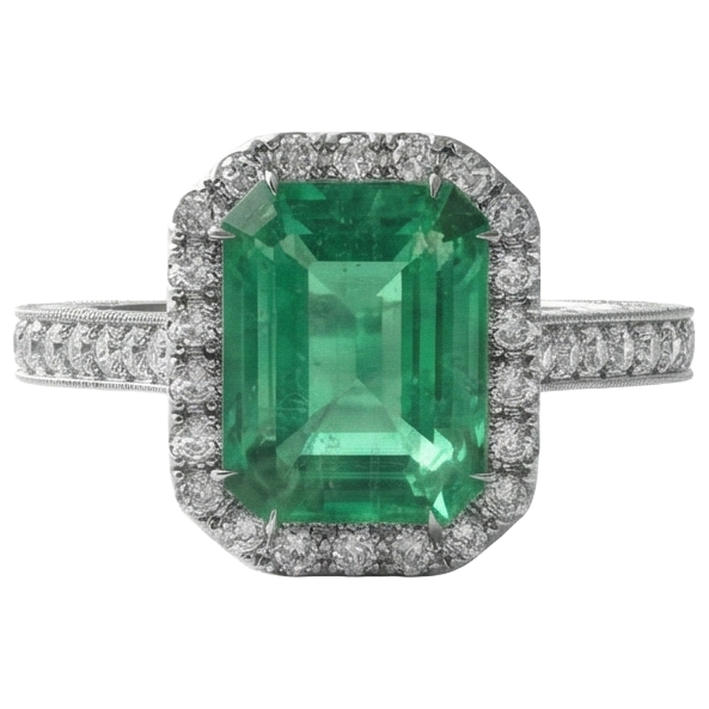 Grüner Smaragd und Aus der Erde Abgebauter Natürlicher Diamant Ehering Weißgold Schmuck 21.50 Ct