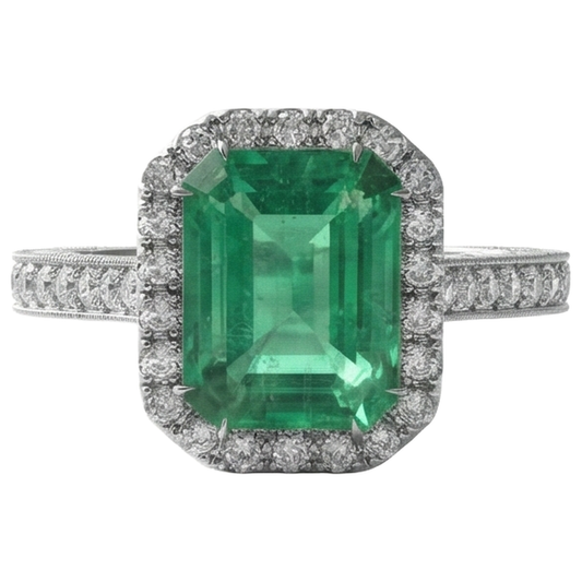 Grüner Smaragd und Aus der Erde Abgebauter Natürlicher Diamant Ehering Weißgold Schmuck 21.50 Ct