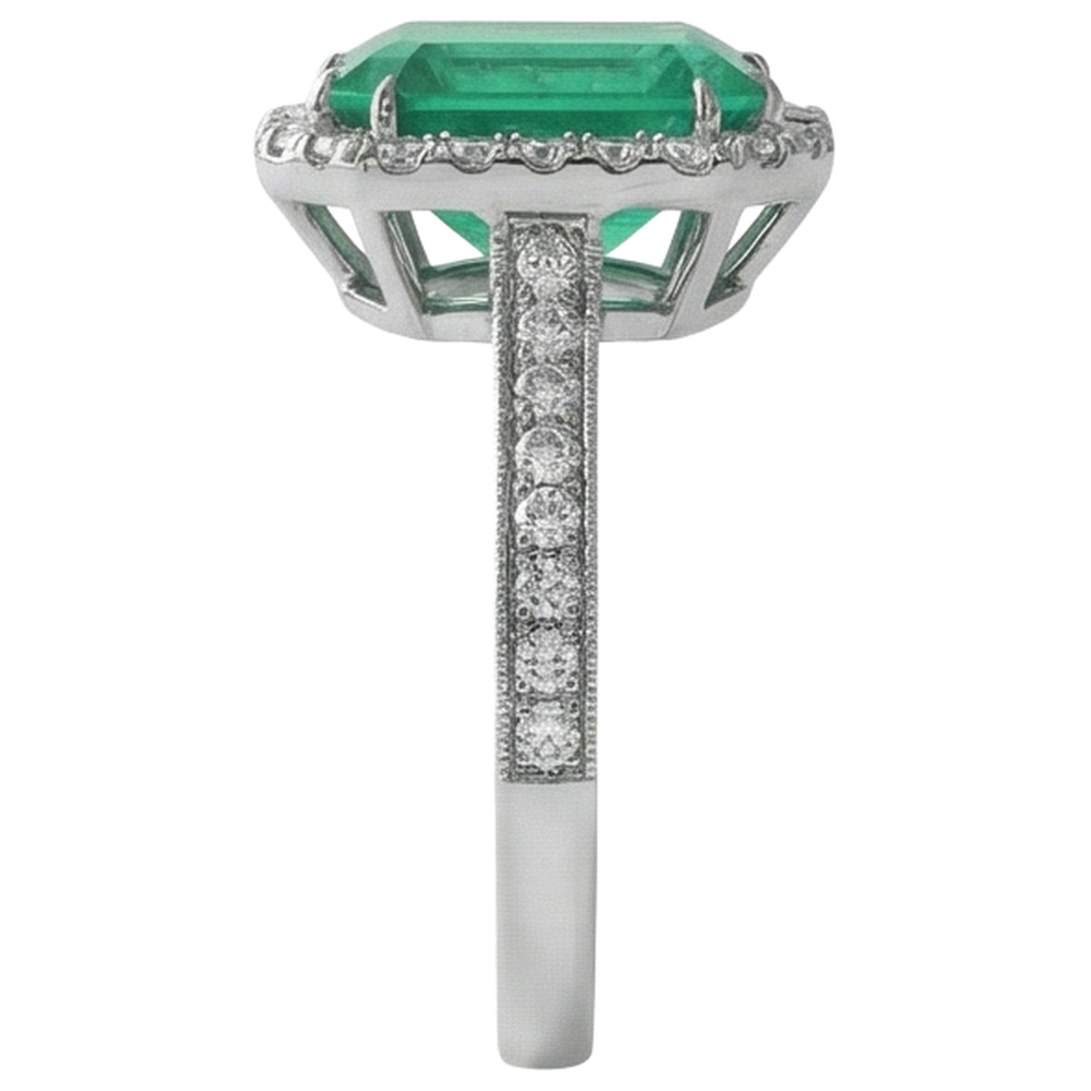 Grüner Smaragd und Aus der Erde Abgebauter Natürlicher Diamant Ehering Weißgold Schmuck 21.50 Ct