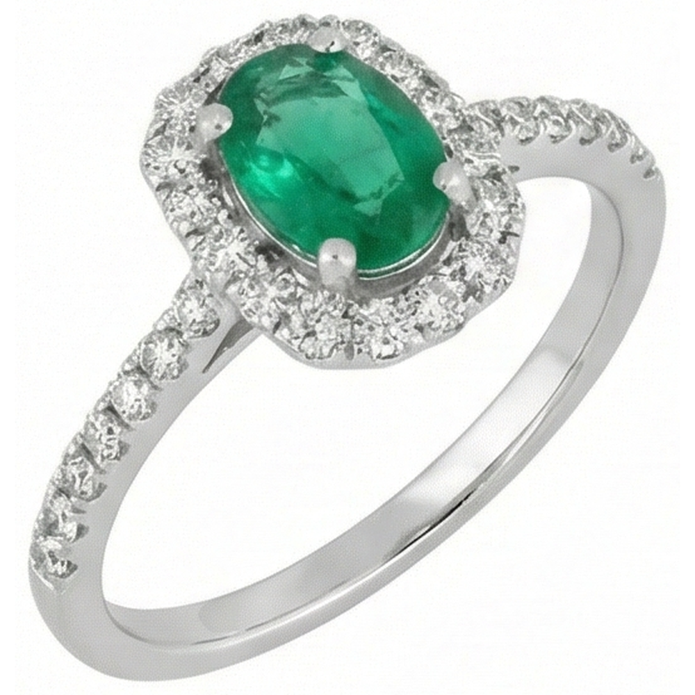 Grüner Smaragd und Aus der Erde Abgebauter Natürlicher Diamanten 5,25 Karat Ehering 14K WG