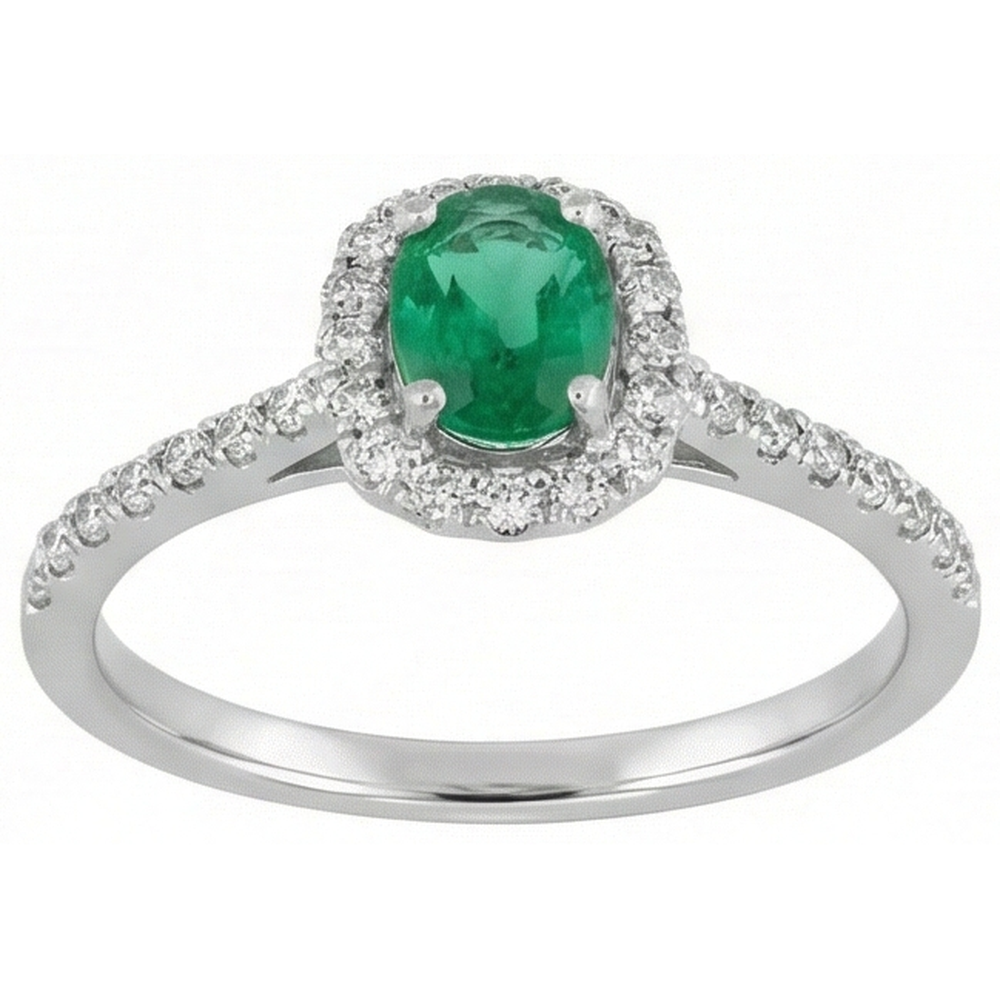 Grüner Smaragd und Aus der Erde Abgebauter Natürlicher Diamanten 5,25 Karat Ehering 14K WG