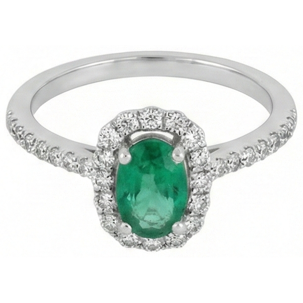 Grüner Smaragd und Aus der Erde Abgebauter Natürlicher Diamanten 5,25 Karat Ehering 14K WG