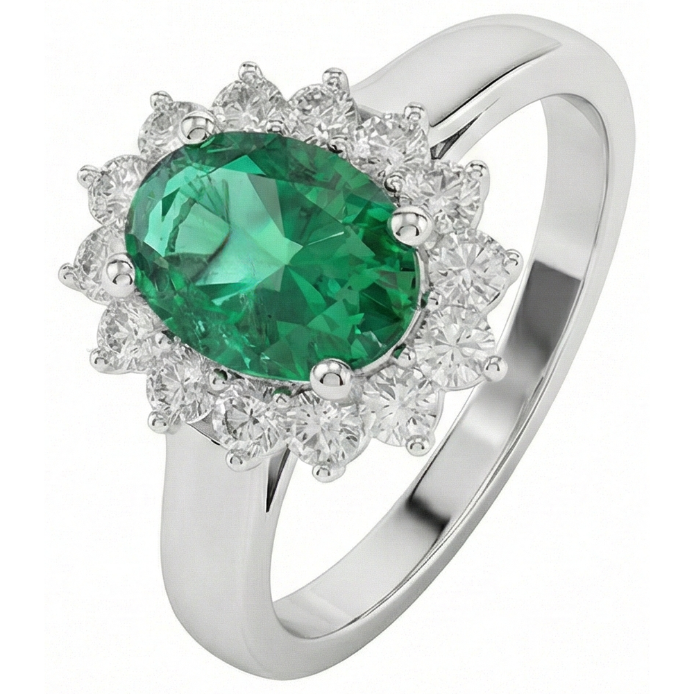 Grüner Smaragd- und Aus der Erde Abgebauter Natürlicher Diamantring 3.50 Karat Lady Gold Schmuck