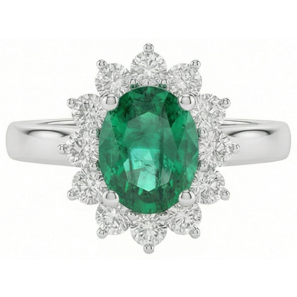 Grüner Smaragd- und Aus der Erde Abgebauter Natürlicher Diamantring 3.50 Karat Lady Gold Schmuck