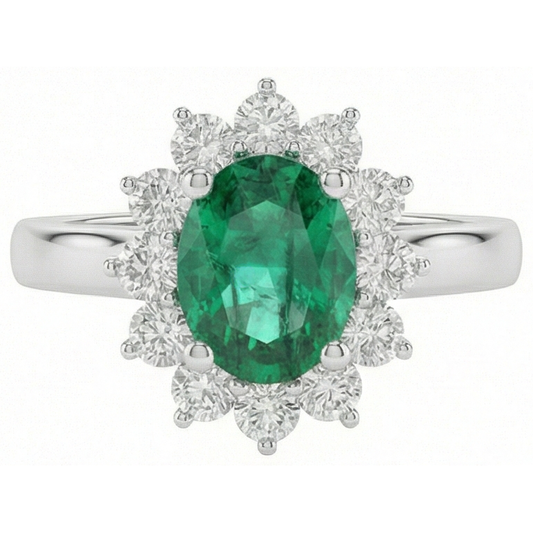 Grüner Smaragd- und Aus der Erde Abgebauter Natürlicher Diamantring 3.50 Karat Lady Gold Schmuck