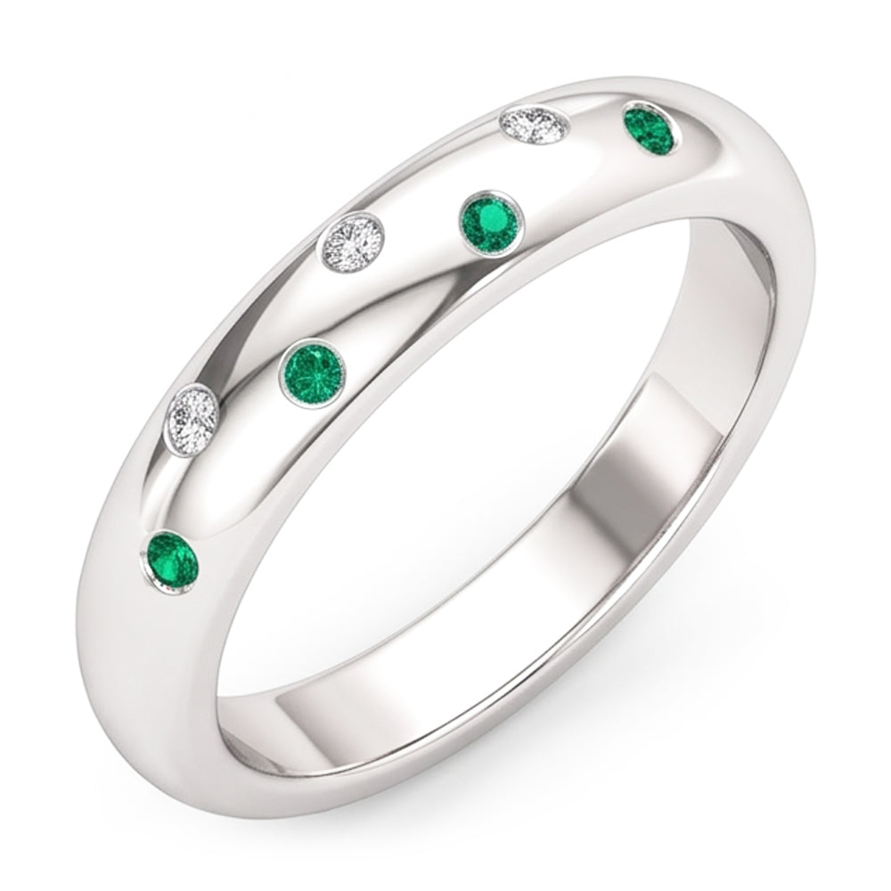 Gypsy Aus der Erde Abgebauter Natürlicher Diamant Green Smaragd Band 1,10 Karat Weißgold 14K