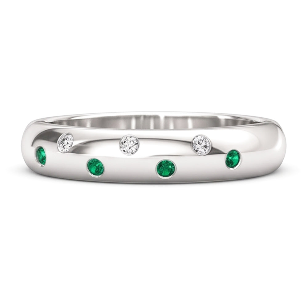 Gypsy Aus der Erde Abgebauter Natürlicher Diamant Green Smaragd Band 1,10 Karat Weißgold 14K