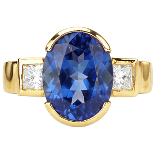 Halblünette 2,10 Karat Tansanit und Aus der Erde Abgebauter Natürlicher Diamanten 3-Stein Ring Edelstein