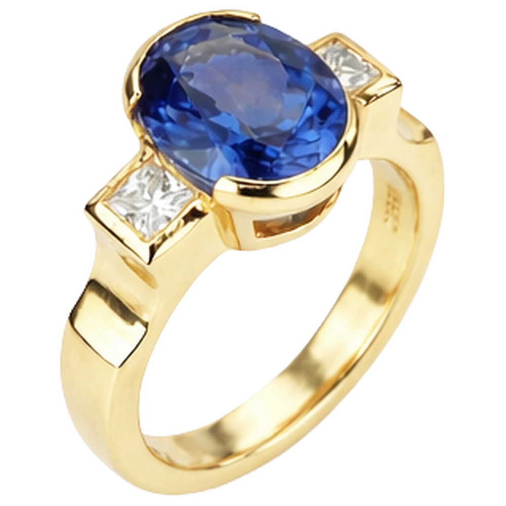 Halblünette 2,10 Karat Tansanit und Aus der Erde Abgebauter Natürlicher Diamanten 3-Stein Ring Edelstein