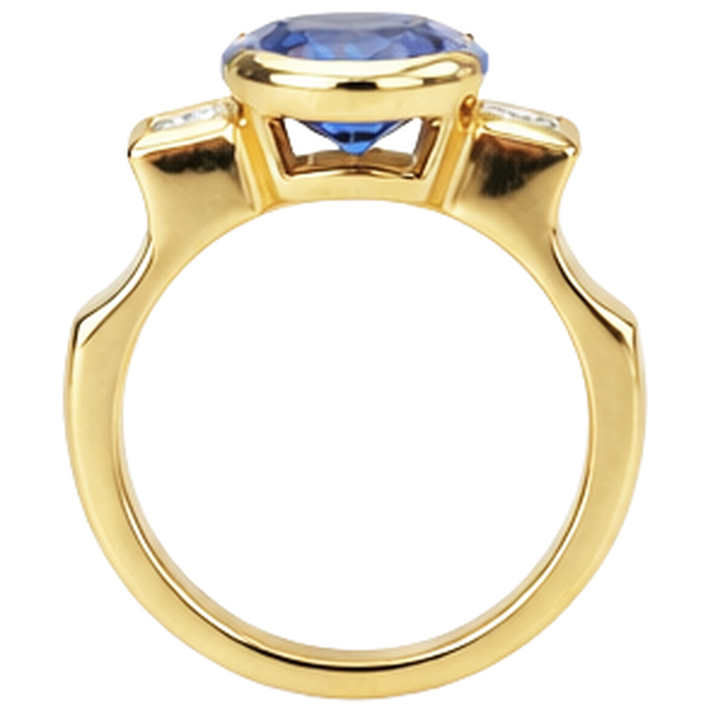 Halblünette 2,10 Karat Tansanit und Aus der Erde Abgebauter Natürlicher Diamanten 3-Stein Ring Edelstein