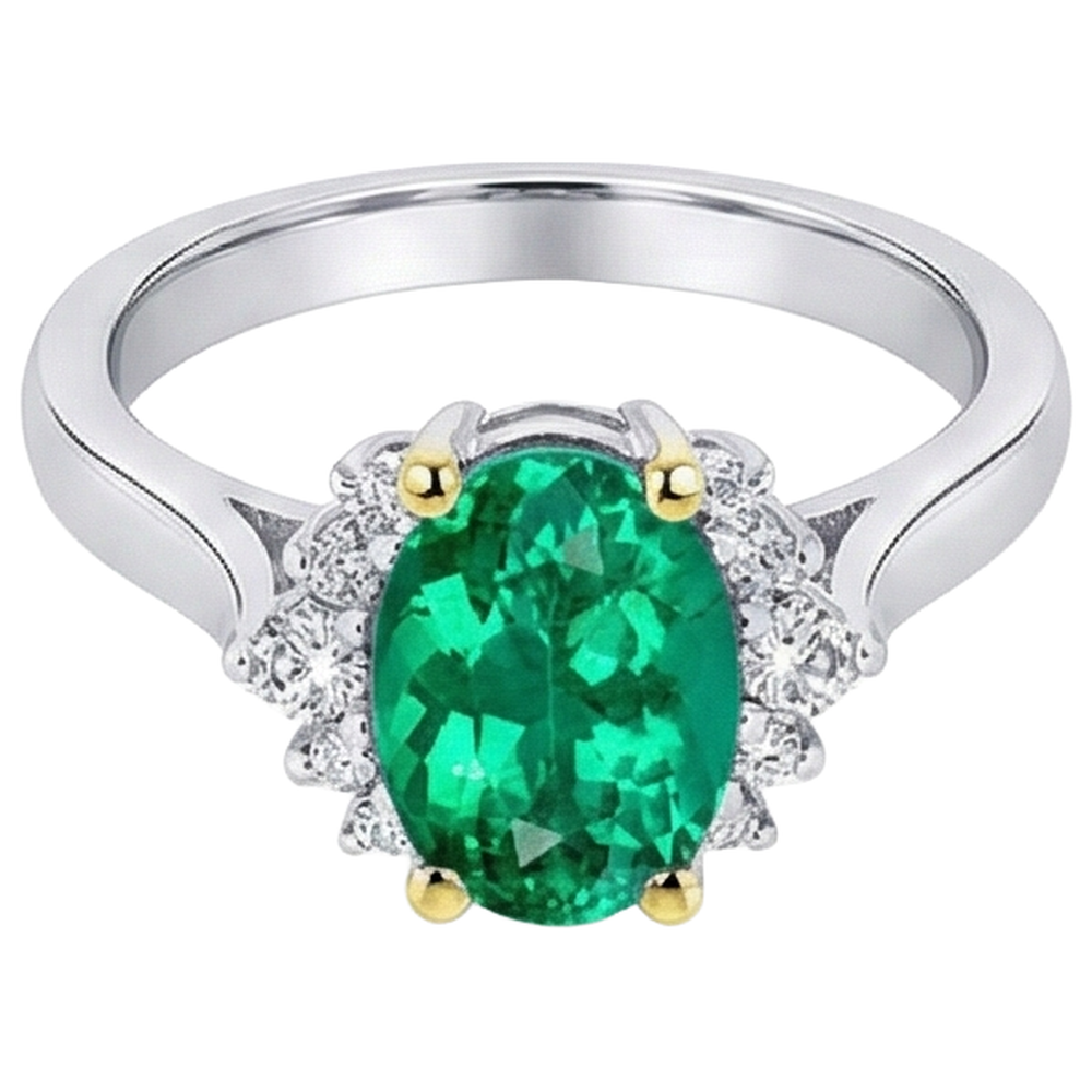 Smaragd Oval Edelstein-Ring in Bicolor 14K Gold – Seitenansicht