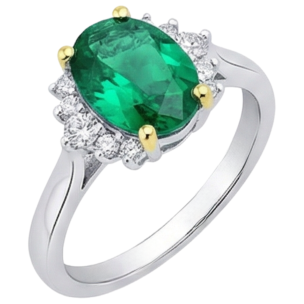 Smaragd Edelstein-Ring 2,50-Karat Bicolor 14K Gold – Schrägansicht