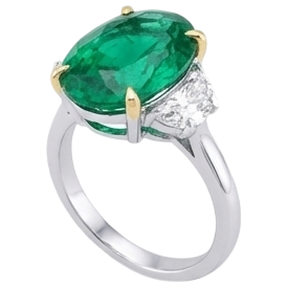 Kolumbianischer Smaragd Farbstein-Ring 5-Karat Zweifarbiges 14K Gold – Schrägansicht